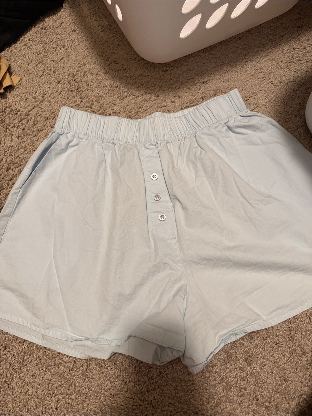 Daily Drills Light Blue Elastic-Waist Button-Front Athletic Shorts